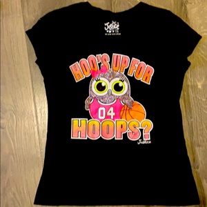 Justice size 14 hoops logo black, beautiful tee